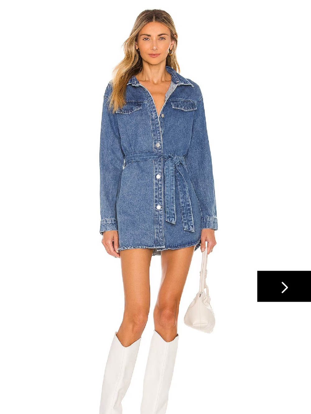superdown Light Blue Denim Shirt Dress with Tie Belt